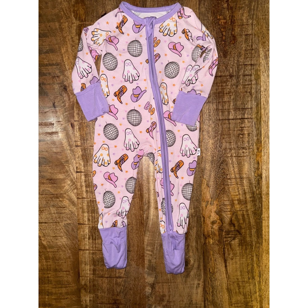 Dream Big Little Co Bamboo Sleeper 0-3M Disco Ghost Pink Purple Western Zip Up